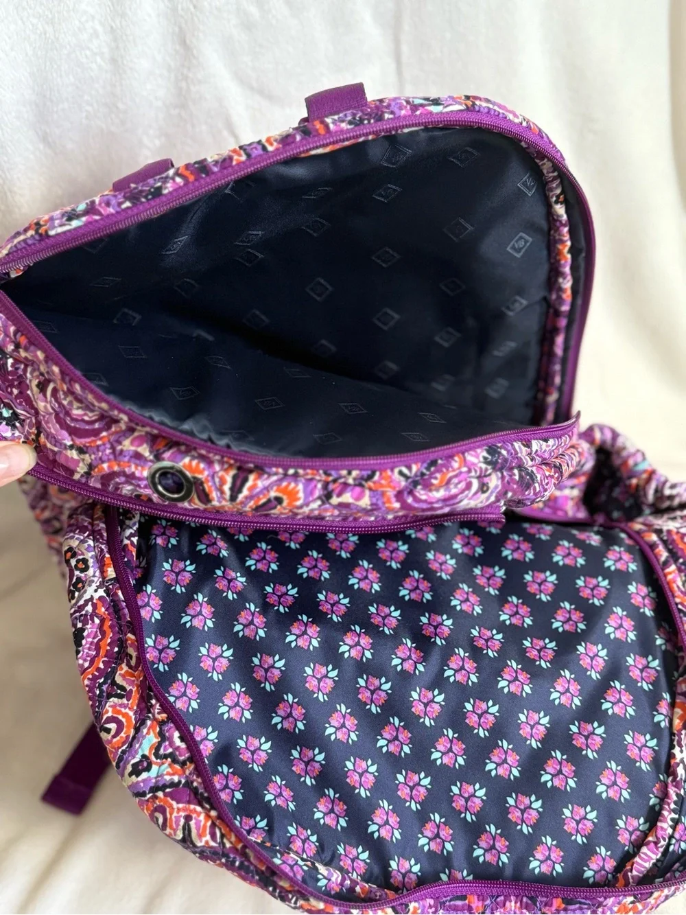 Vera Bradley Iconic Campus Backpack – Purple Paisley Floral
